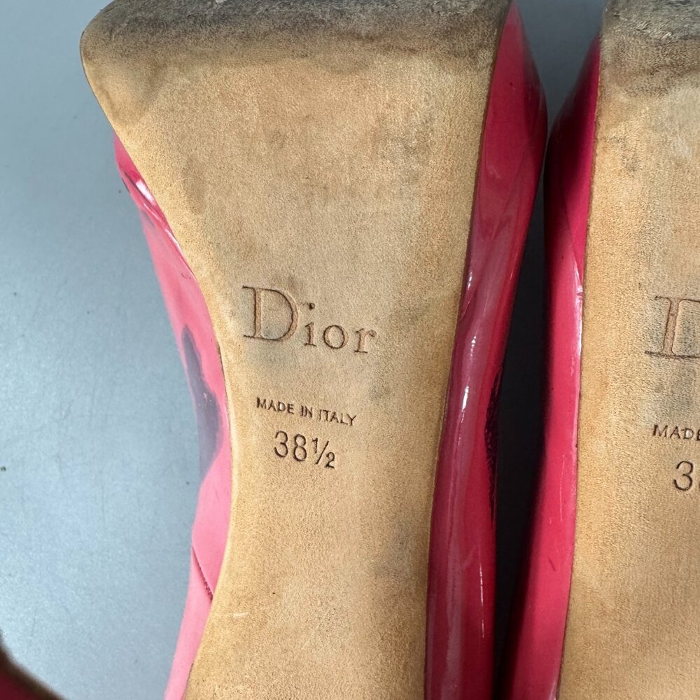 Dior Miss Dior Pink Coral Patent Leather Peep Toe Stiletto Heels Pumps size 38.5 - Picture 9 of 13